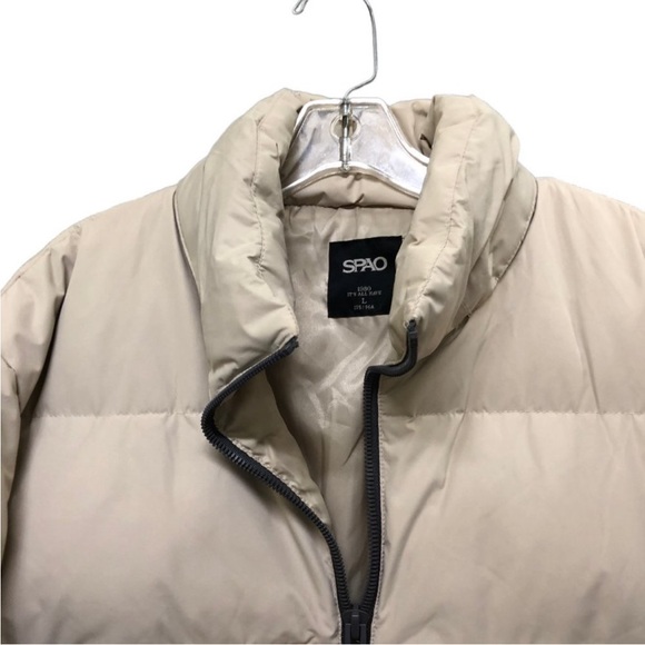 SPAO 1/4 Zip Popover Tan Duck Down Puffy Jacket Size L - Picture 3 of 8
